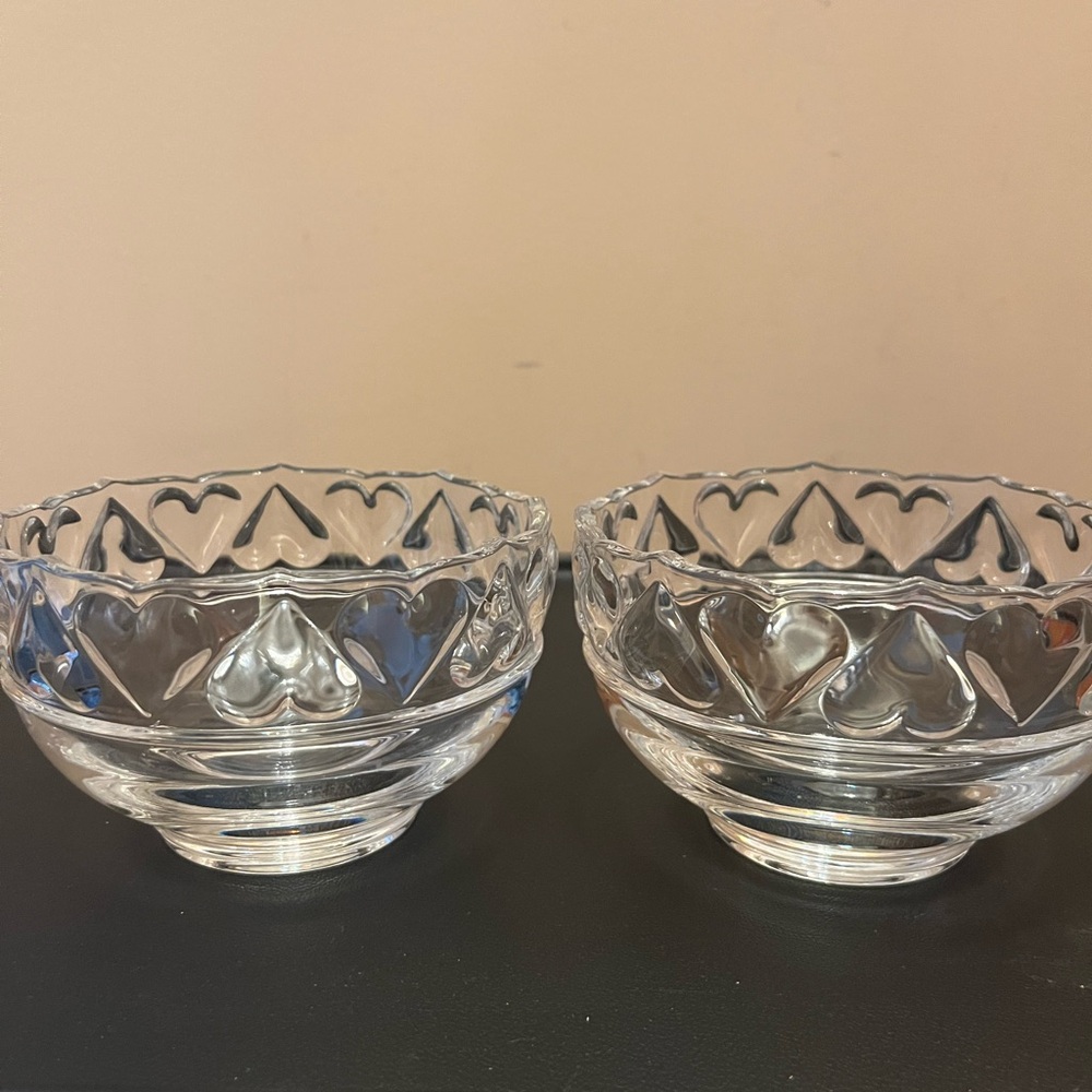 Tiffany & Co. Clear Heart-Pattern Glass Bowls (Pair)